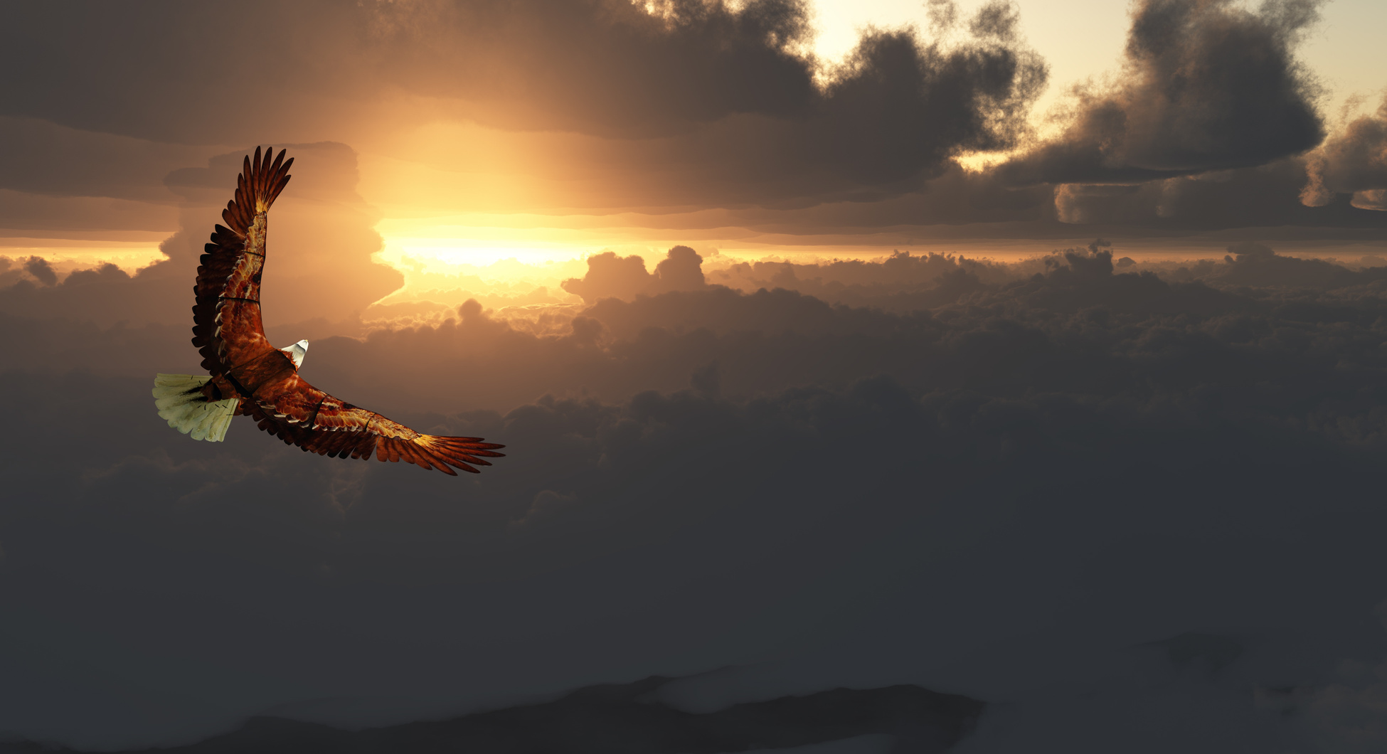 Eagle in Flight Above Dramatic Cloudscape